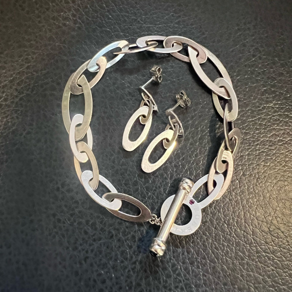 Roberto Coin 18k white gold bracelet and matching earrings set
